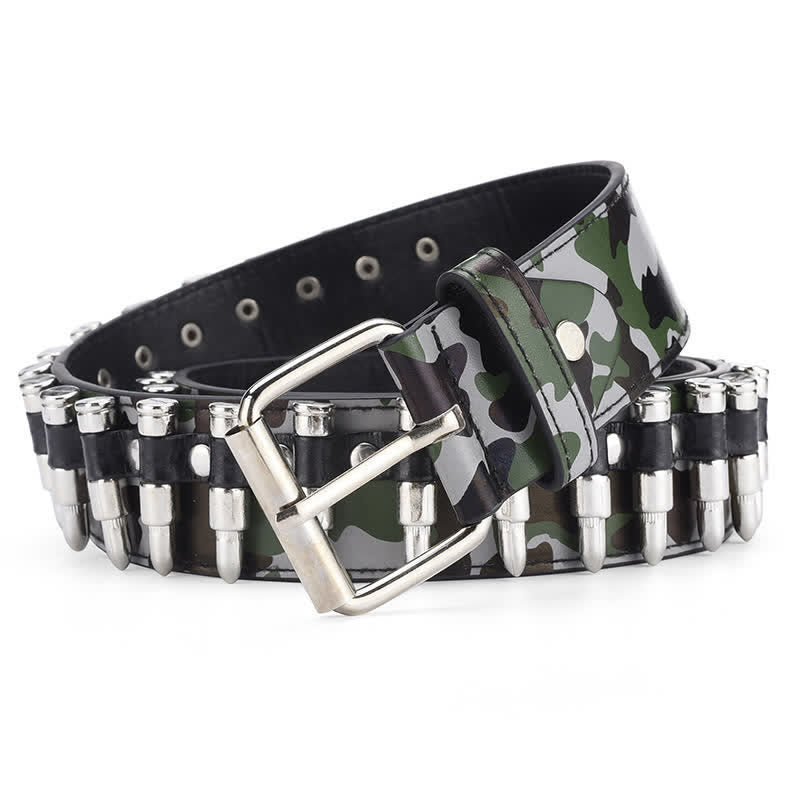 Camouflage Rock Wild Bullet Rivets Leather Belt - Green - 38 - image 3