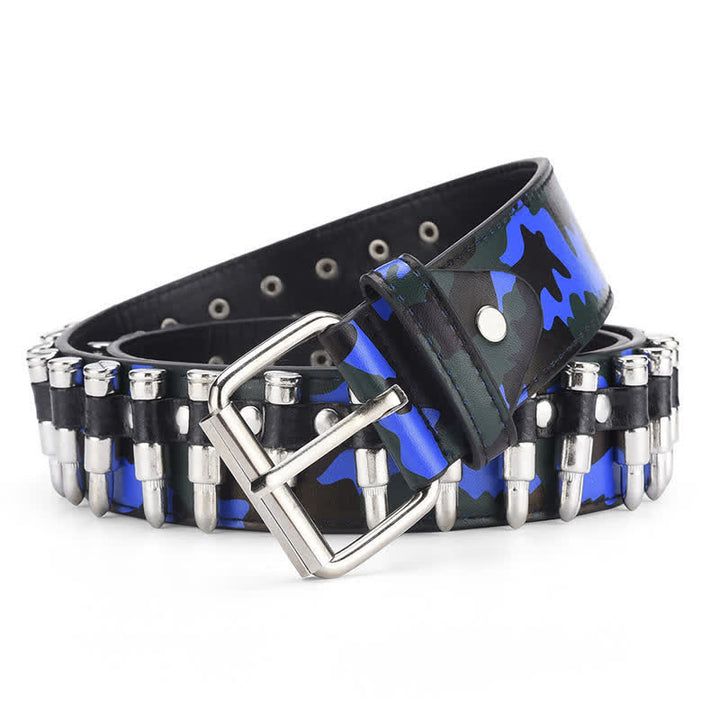 Camouflage Rock Wild Bullet Rivets Leather Belt - Blue - 38 - image 0