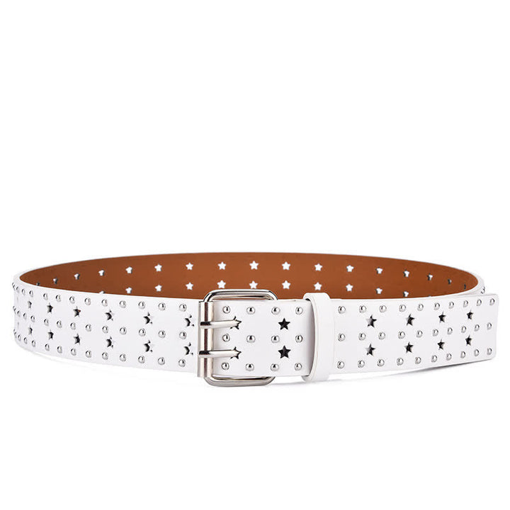Star Double Prong Hollow Out Rivets Leather Belt - image 12