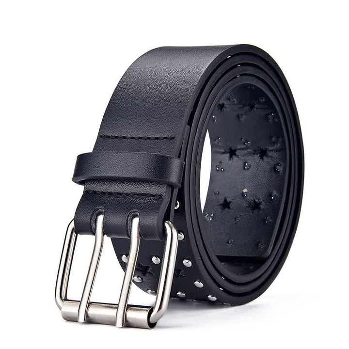 Star Double Prong Hollow Out Rivets Leather Belt - image 2
