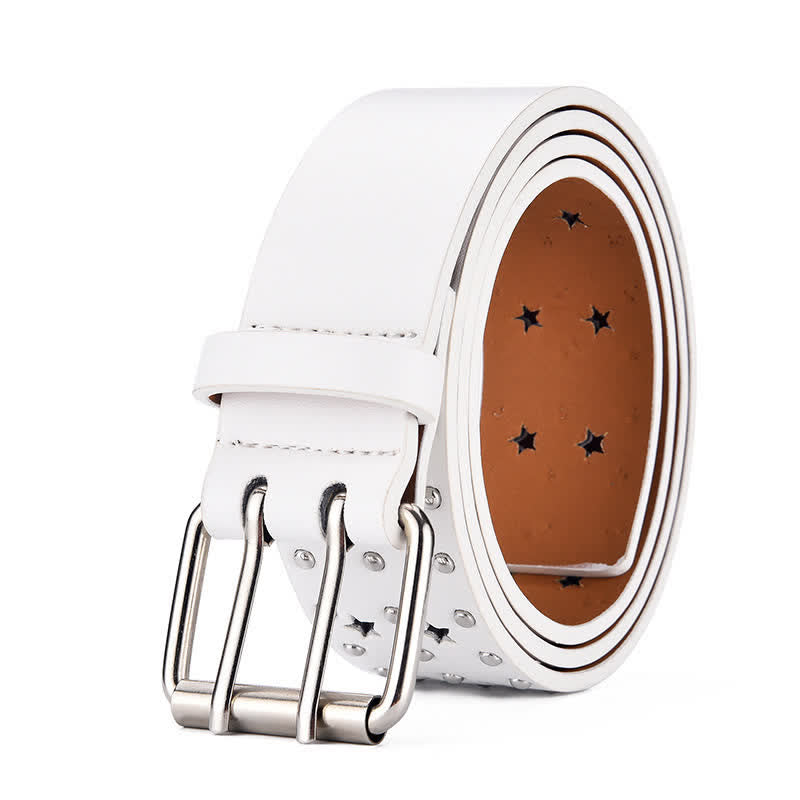 Star Double Prong Hollow Out Rivets Leather Belt - image 10