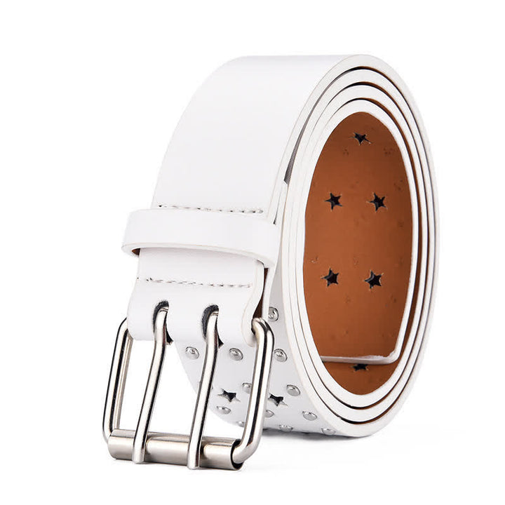 Star Double Prong Hollow Out Rivets Leather Belt - image 10