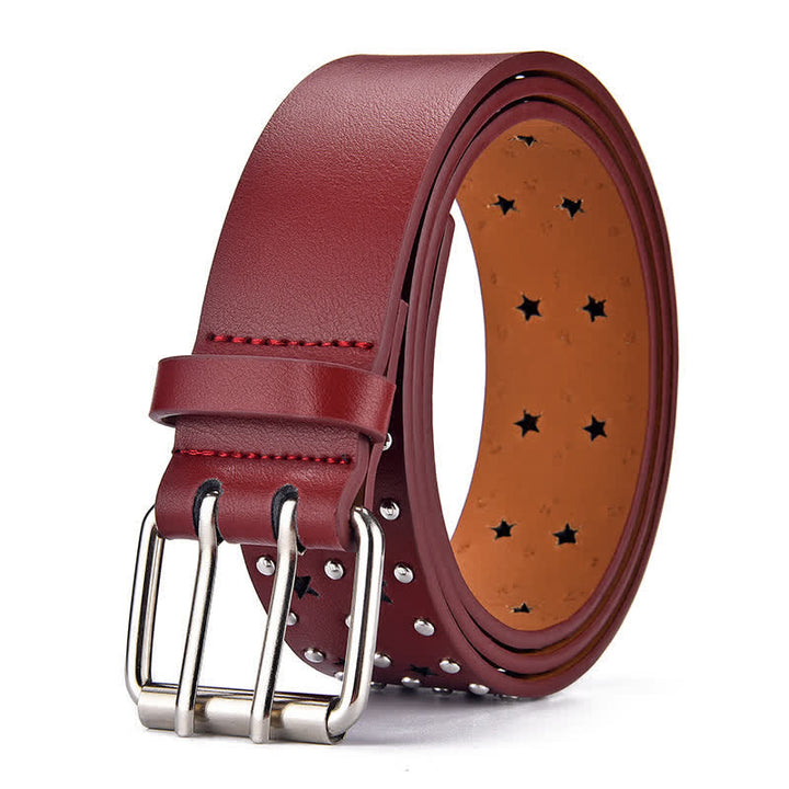 Star Double Prong Hollow Out Rivets Leather Belt - image 6