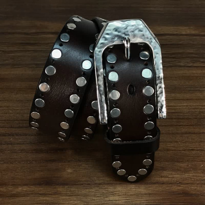 Hammer Buckle Two Rows Rivets Studs Leather Belt - image 11