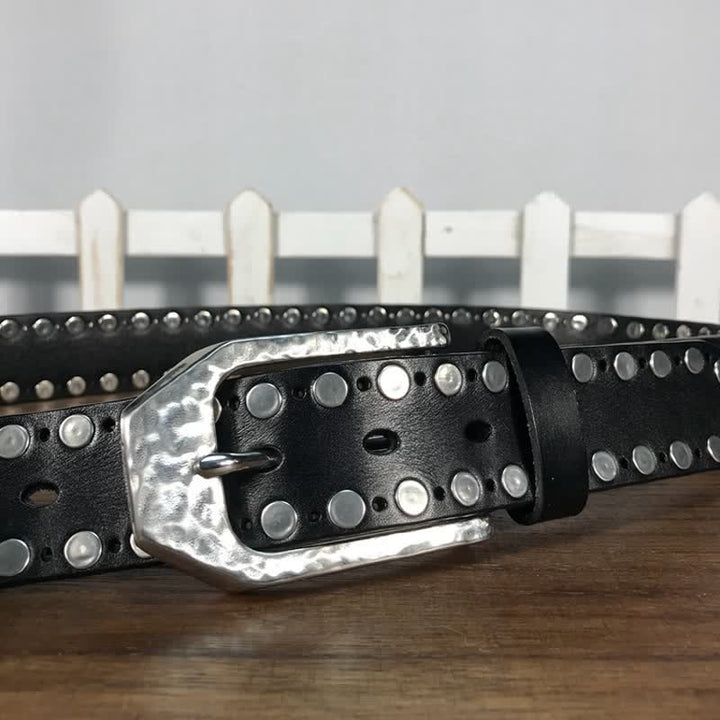 Hammer Buckle Two Rows Rivets Studs Leather Belt - image 5