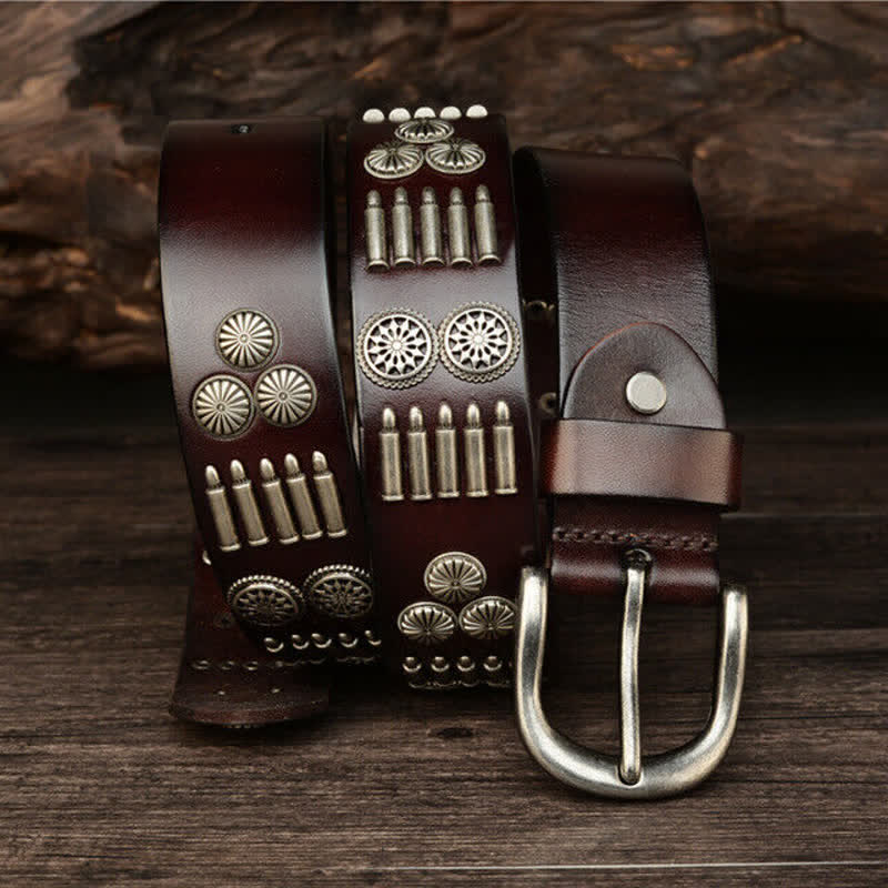 Fashion Punk Rock Metal Bullet Rivets Leather Belt - image 1