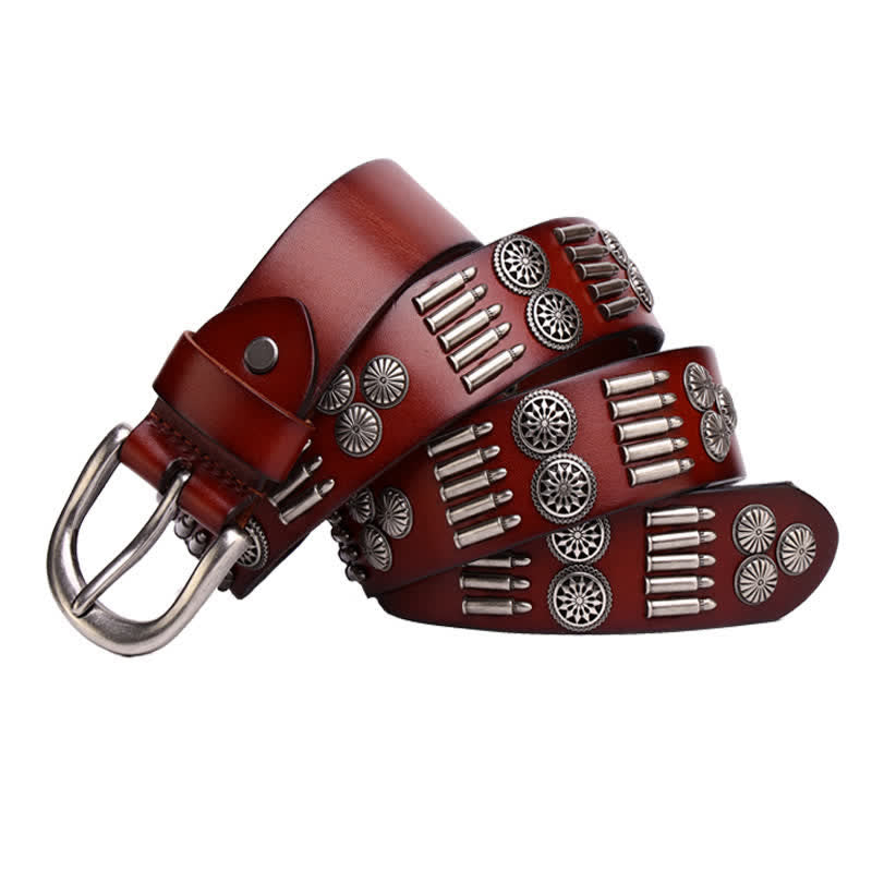 Fashion Punk Rock Metal Bullet Rivets Leather Belt - Reddish-Brown - 44 - image 11