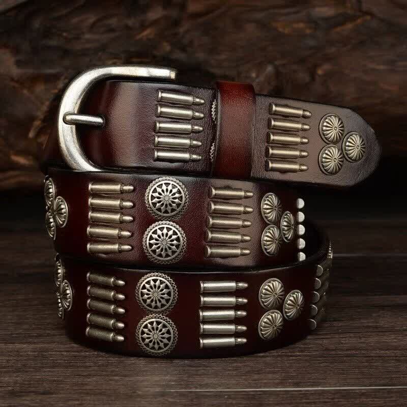 Fashion Punk Rock Metal Bullet Rivets Leather Belt - image 0