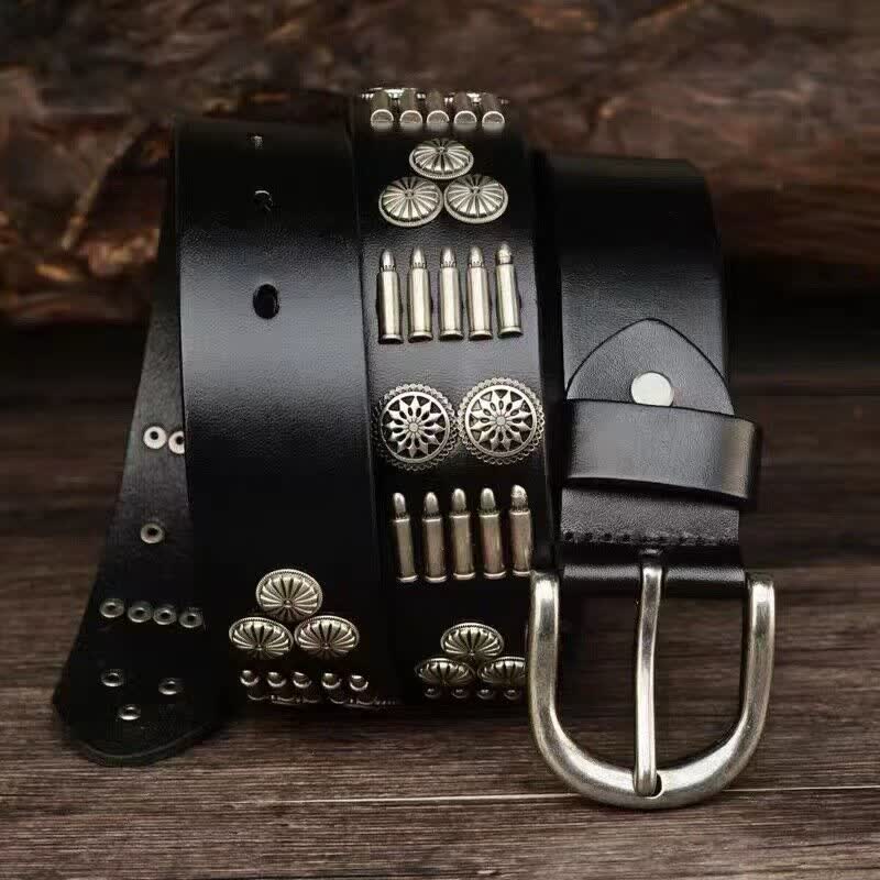 Fashion Punk Rock Metal Bullet Rivets Leather Belt - image 4