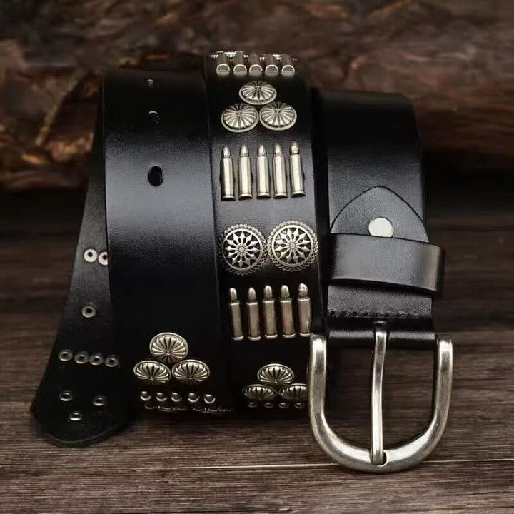 Fashion Punk Rock Metal Bullet Rivets Leather Belt - image 4