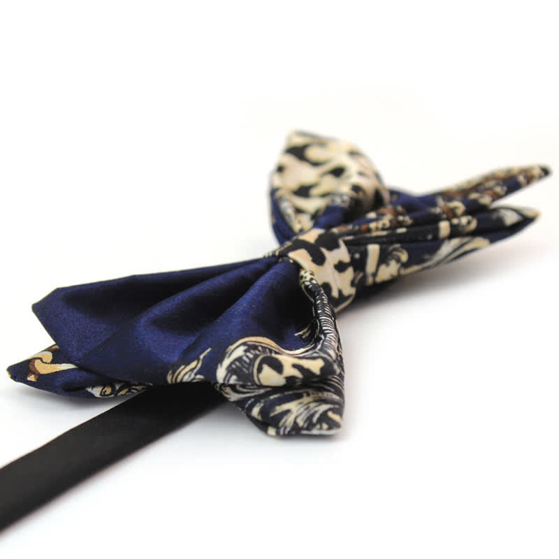 Men's Luxurious Navy & Beige Patterned Bow Tie - image 2