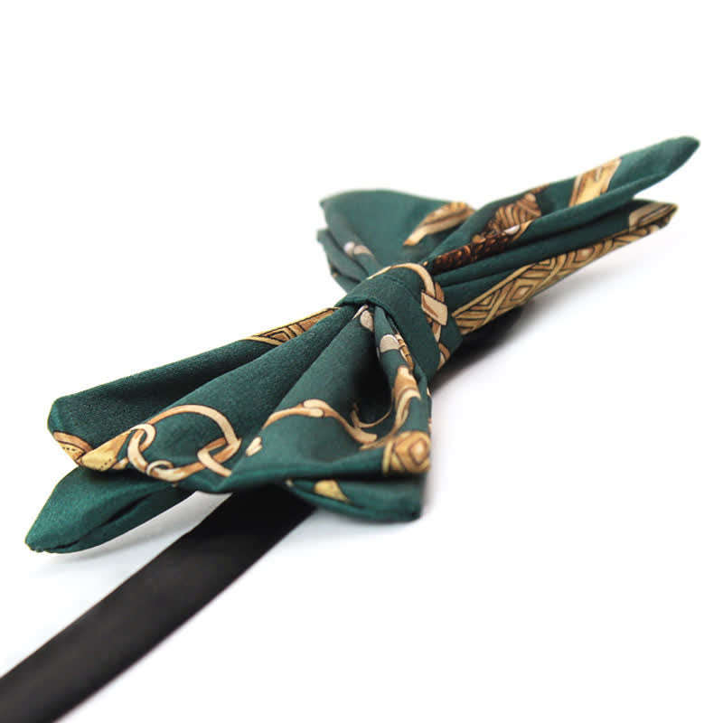 Men's Retro Green & Gold Royal Court Print Bow Tie - image 2