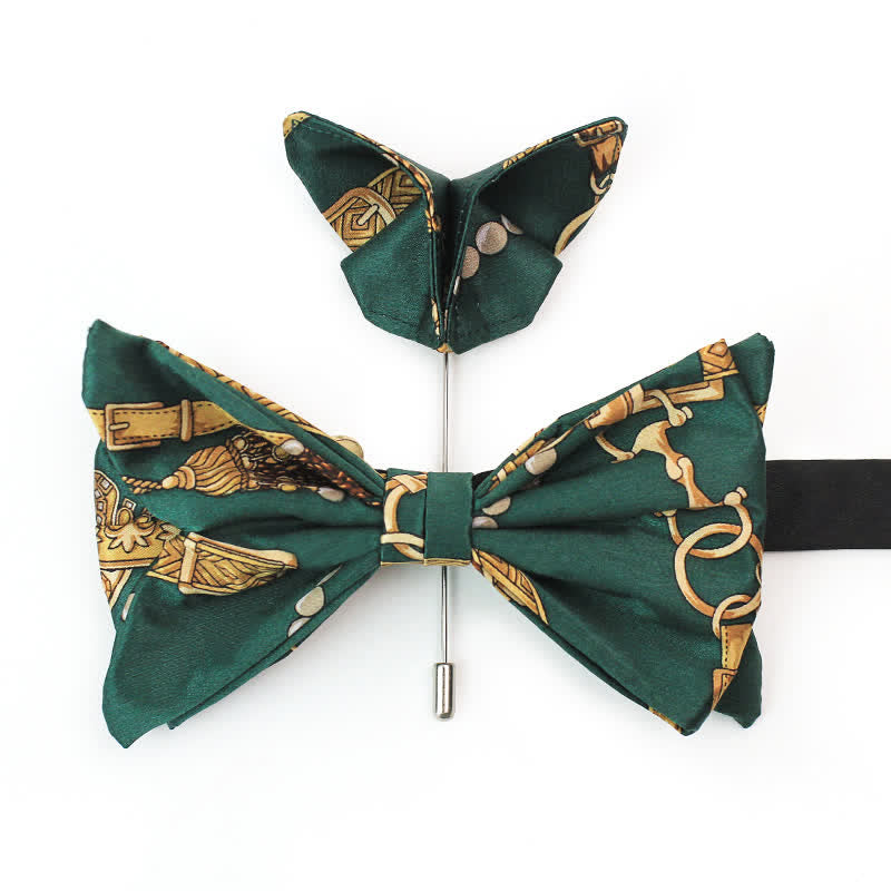 Men's Retro Green & Gold Royal Court Print Bow Tie - Bow Tie & Brooch Pin - image 3