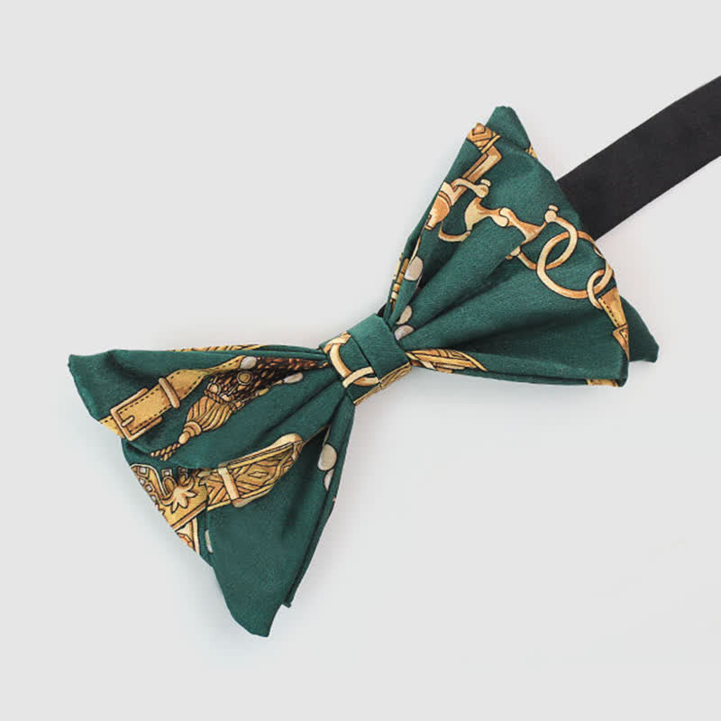 Men's Retro Green & Gold Royal Court Print Bow Tie - image 1