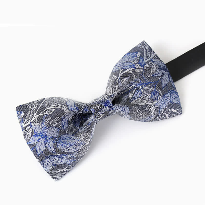 Men's Gray & Blue Flower Leaves Silk Bow Tie - image 1