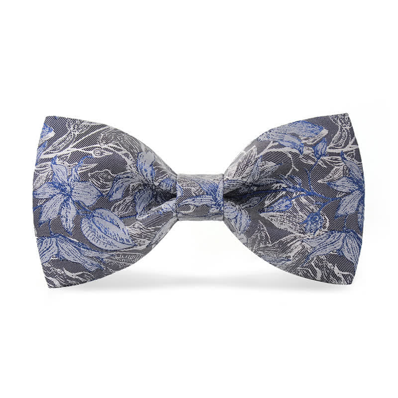 Men's Gray & Blue Flower Leaves Silk Bow Tie - Gray - image 0