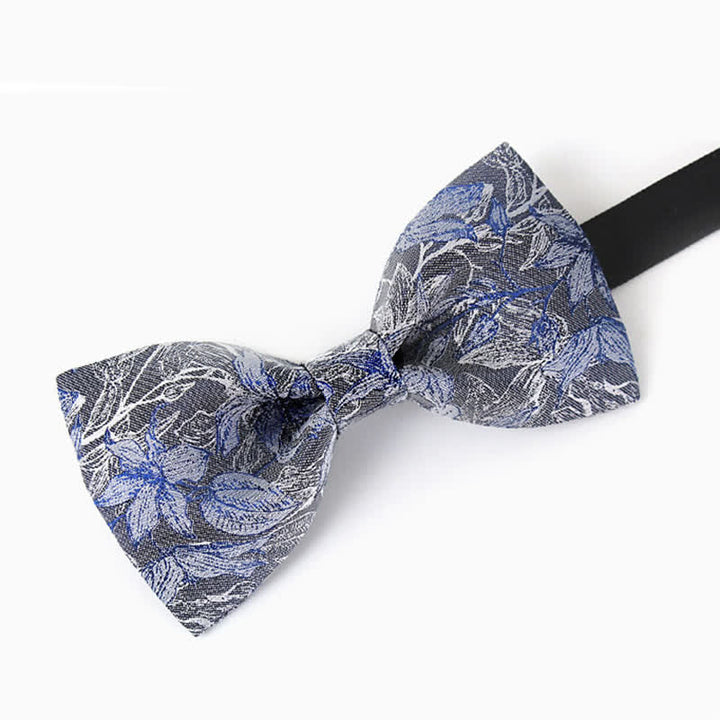Men's Gray & Blue Flower Leaves Silk Bow Tie - image 1