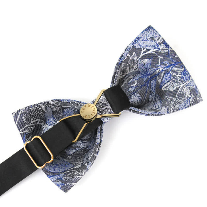 Men's Gray & Blue Flower Leaves Silk Bow Tie - image 4
