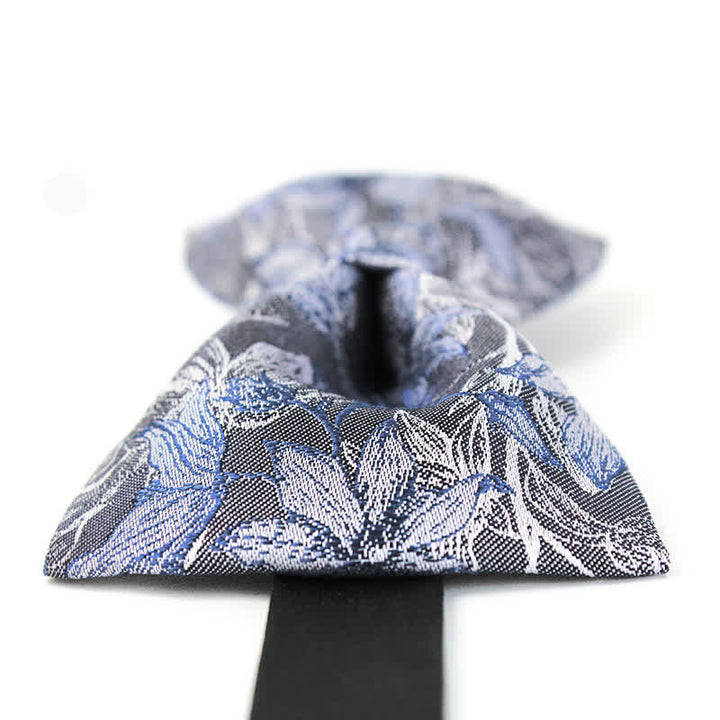 Men's Gray & Blue Flower Leaves Silk Bow Tie - image 3