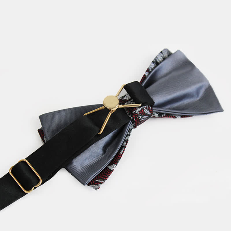 Men's Brugundy & Gray Peony Double Layers Bow Tie - image 3