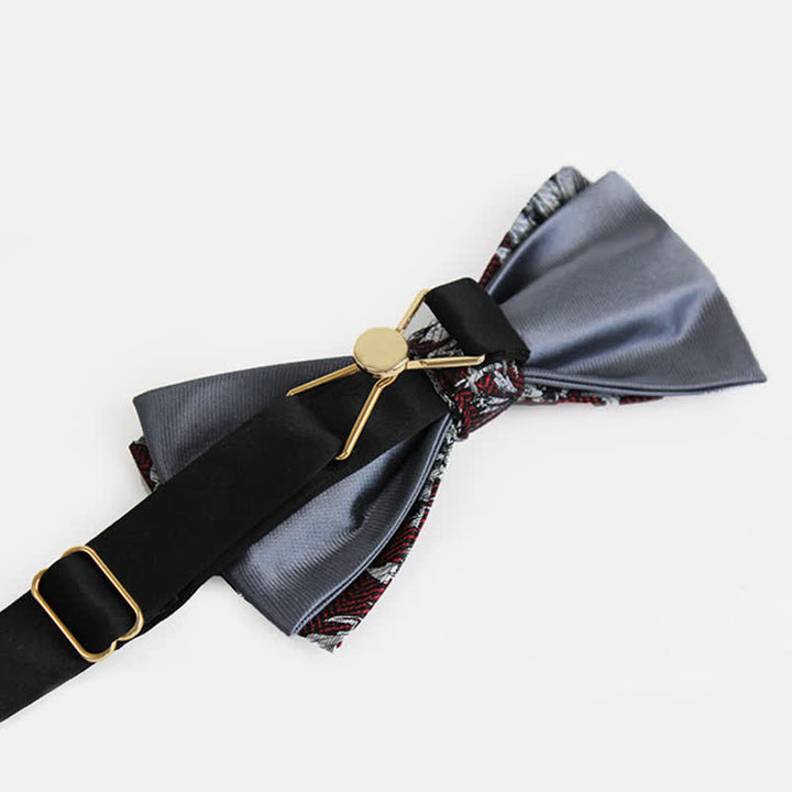 Men's Brugundy & Gray Peony Double Layers Bow Tie - image 3
