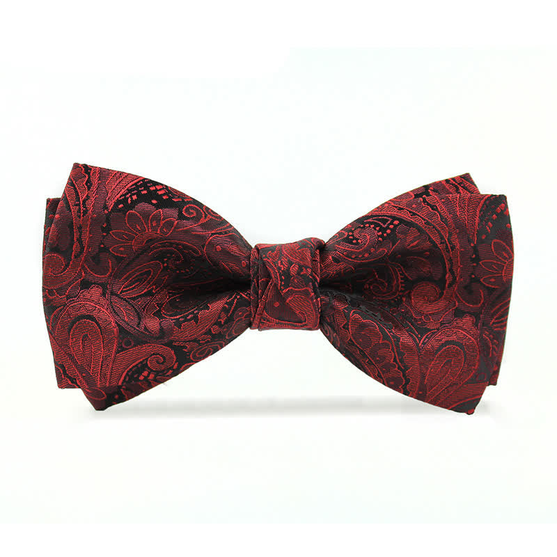Men's Elegant British Style Burgundy Paisley Bow Tie - Style #2 - image 5
