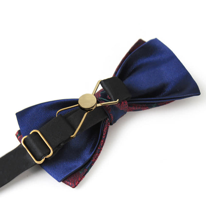 Men's Burgundy & Navy Full Flowers Pattern Bow Tie - image 3