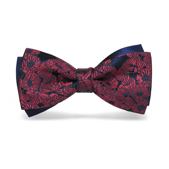 Men's Burgundy & Navy Full Flowers Pattern Bow Tie - Style #1 - image 0