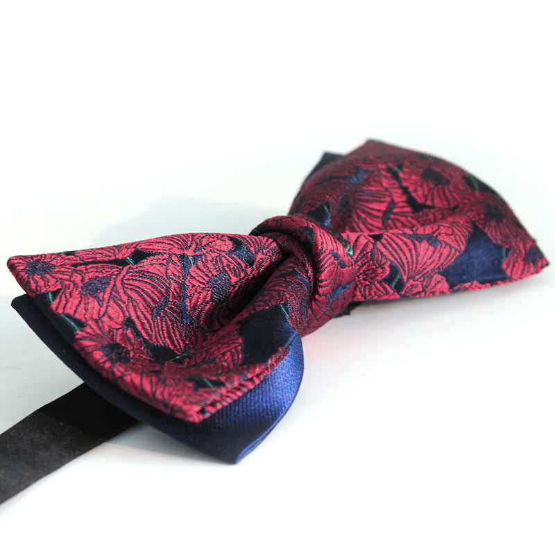 Men's Burgundy & Navy Full Flowers Pattern Bow Tie - image 2