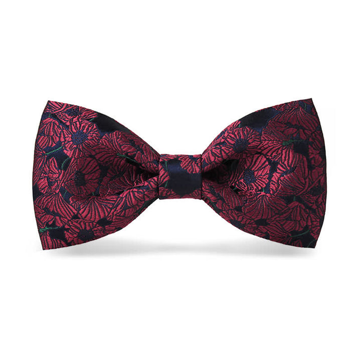 Men's Burgundy & Navy Full Flowers Pattern Bow Tie - Style #2 - image 4