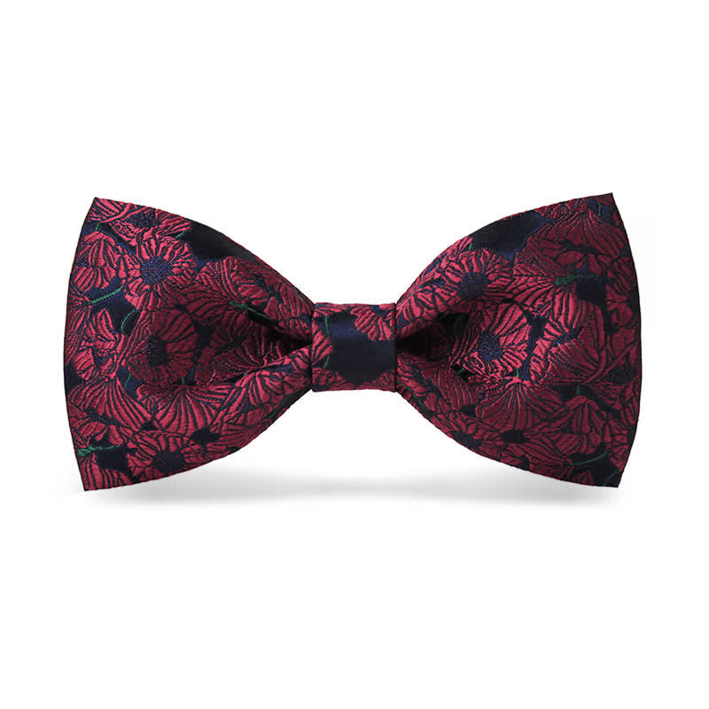 Men's Burgundy & Navy Full Flowers Pattern Bow Tie - Style #2 - image 4