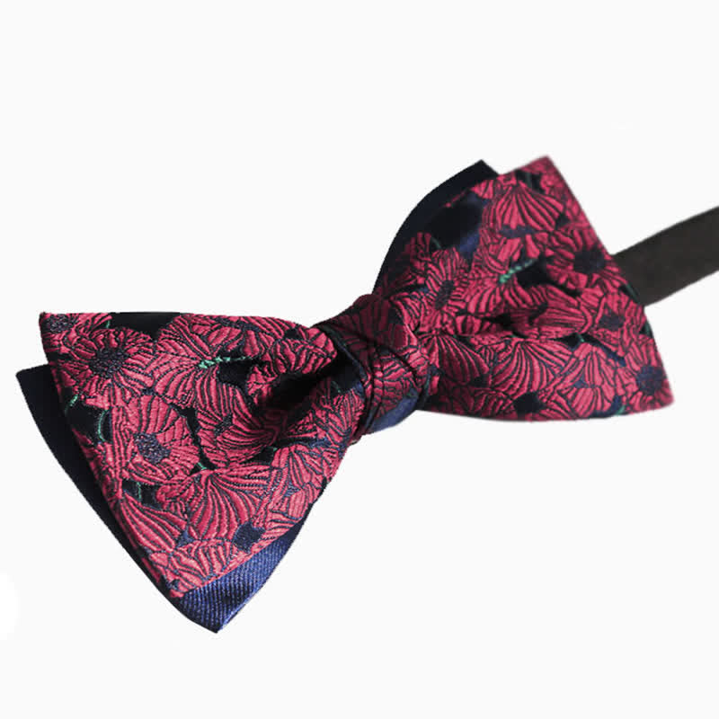 Men's Burgundy & Navy Full Flowers Pattern Bow Tie - image 1