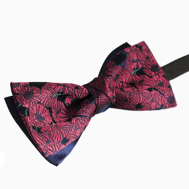Men's Burgundy & Navy Full Flowers Pattern Bow Tie - image 1