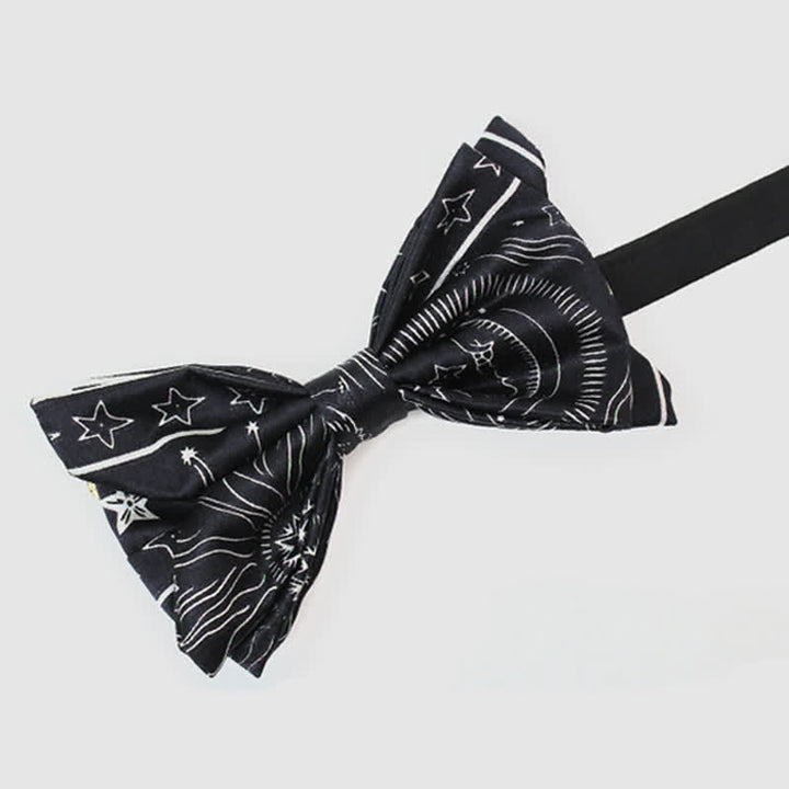 Men's Black Sun Moon Stars Pattern Bow Tie - image 1