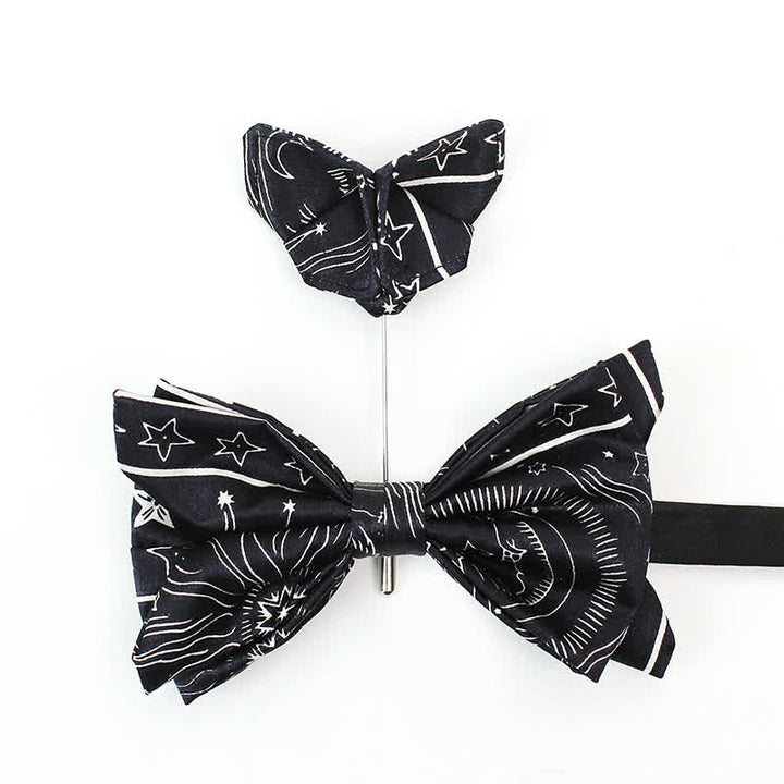 Men's Black Sun Moon Stars Pattern Bow Tie - Bow Tie - image 0