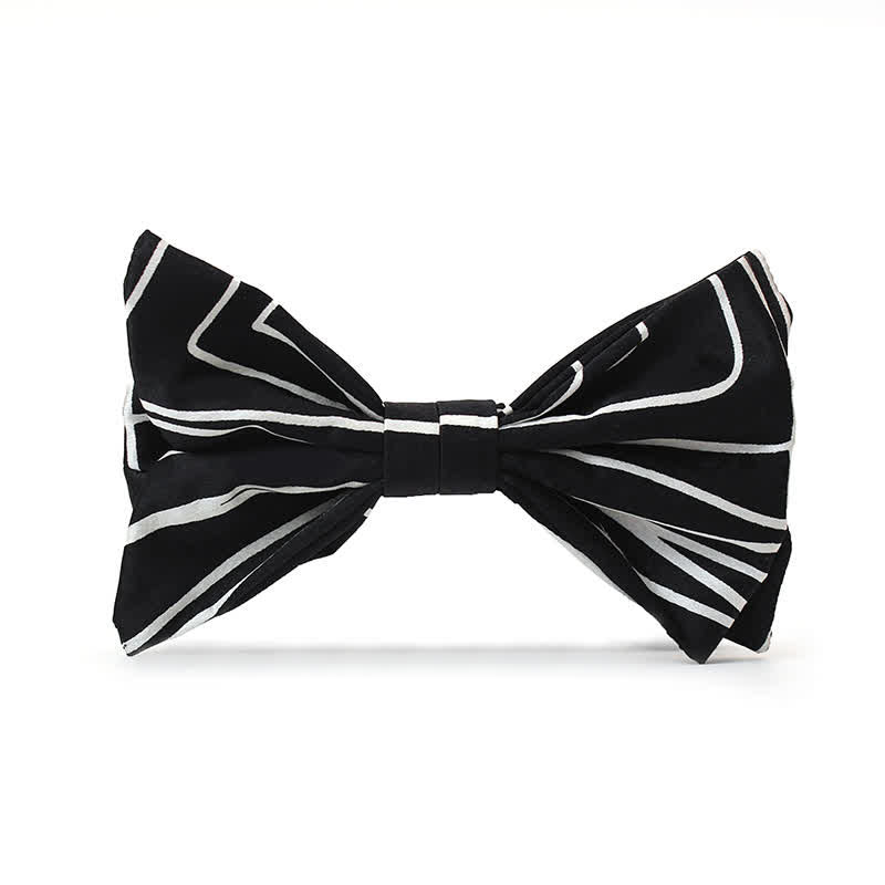 Men's Black & White Geometric Lines Bow Tie - Bow Tie - image 0