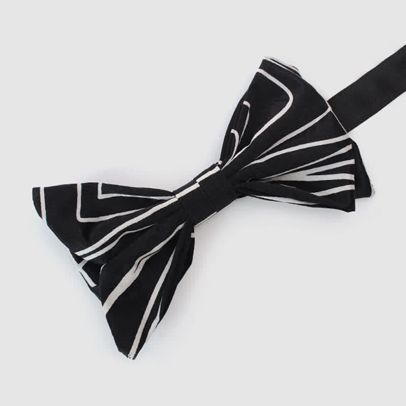 Men's Black & White Geometric Lines Bow Tie - image 1