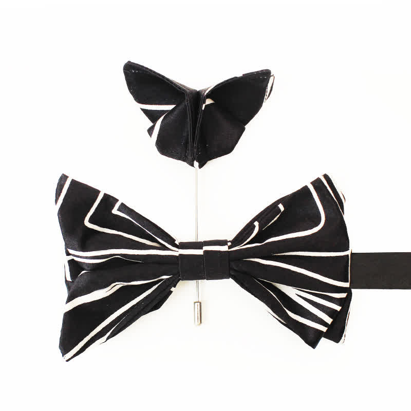 Men's Black & White Geometric Lines Bow Tie - Bow Tie & Brooch Pin - image 3
