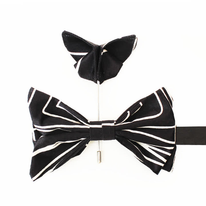 Men's Black & White Geometric Lines Bow Tie - Bow Tie & Brooch Pin - image 3