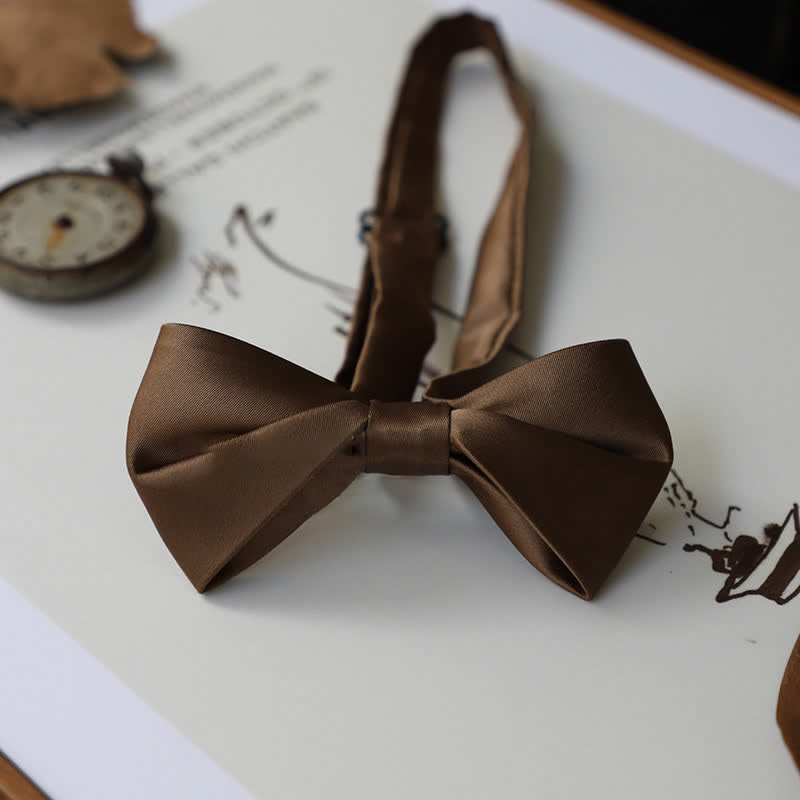 Men's Solid Coffee Brown Color Series Bow Tie - Style #3 - image 6