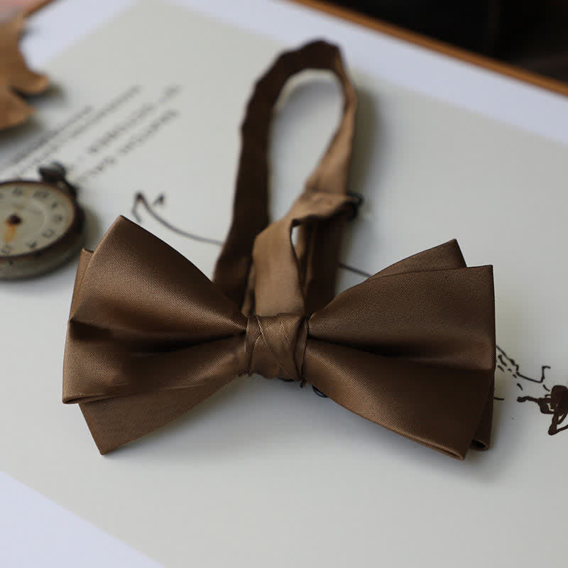 Men's Solid Coffee Brown Color Series Bow Tie - Style #4 - image 7