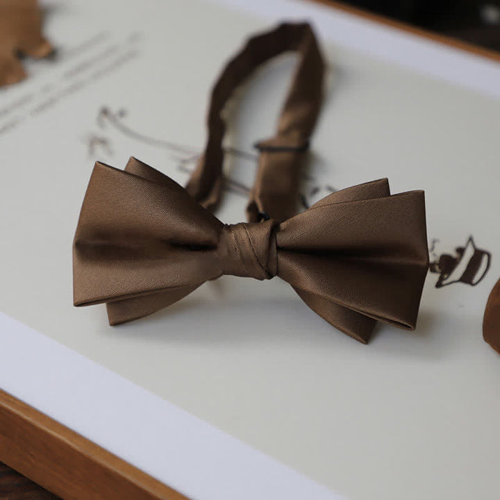 Men's Solid Coffee Brown Color Series Bow Tie - Style #2 - image 4
