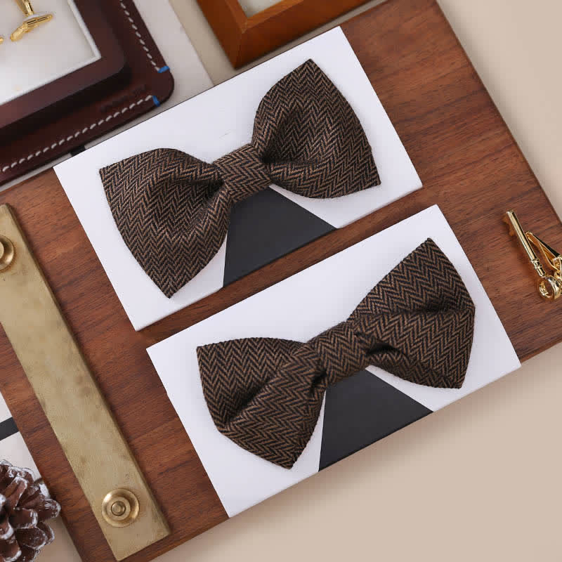 Men's Coffee Herringbone Pattern Woolen Bow Tie - image 1