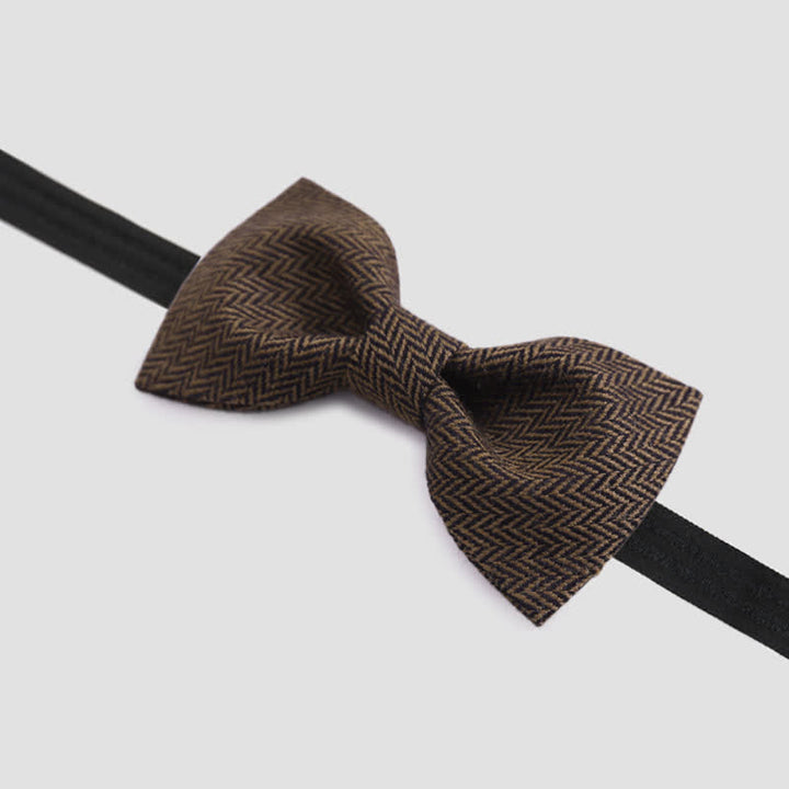 Men's Coffee Herringbone Pattern Woolen Bow Tie - image 4