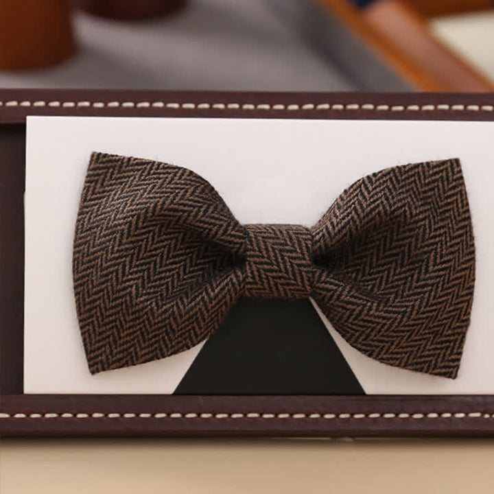 Men's Coffee Herringbone Pattern Woolen Bow Tie - image 3
