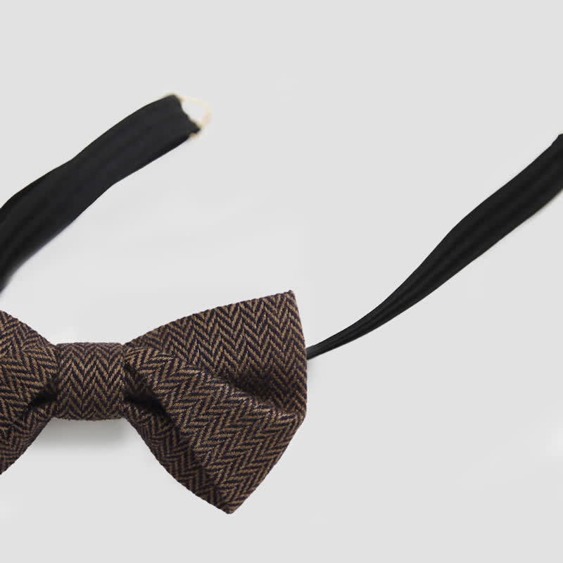 Men's Coffee Herringbone Pattern Woolen Bow Tie - image 9