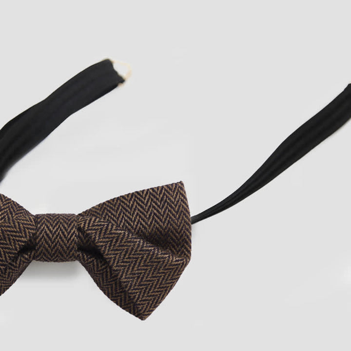 Men's Coffee Herringbone Pattern Woolen Bow Tie - image 9