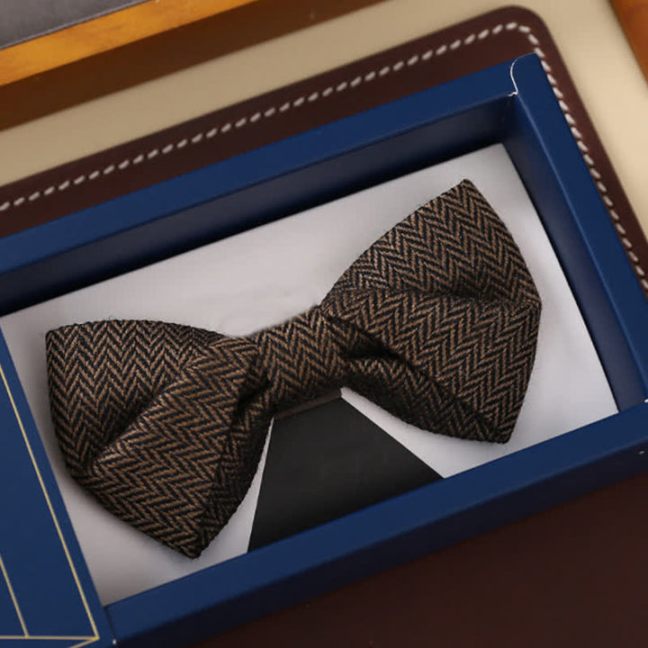 Men's Coffee Herringbone Pattern Woolen Bow Tie - Style #2 - image 5