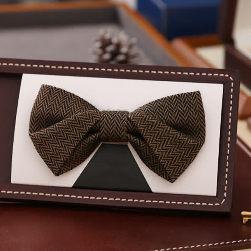 Men's Coffee Herringbone Pattern Woolen Bow Tie - image 8