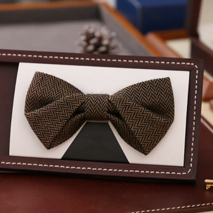 Men's Coffee Herringbone Pattern Woolen Bow Tie - image 8